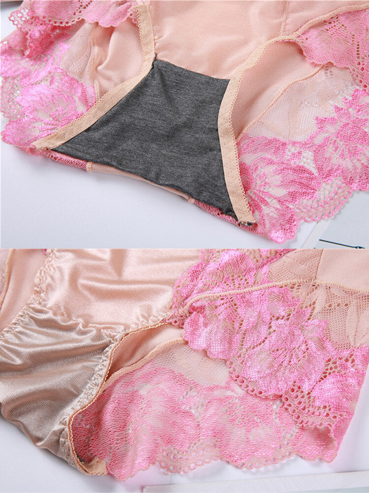 High Waisted Lace Patchwork Mesh Full Hip Comfy Cotton Linning Panty