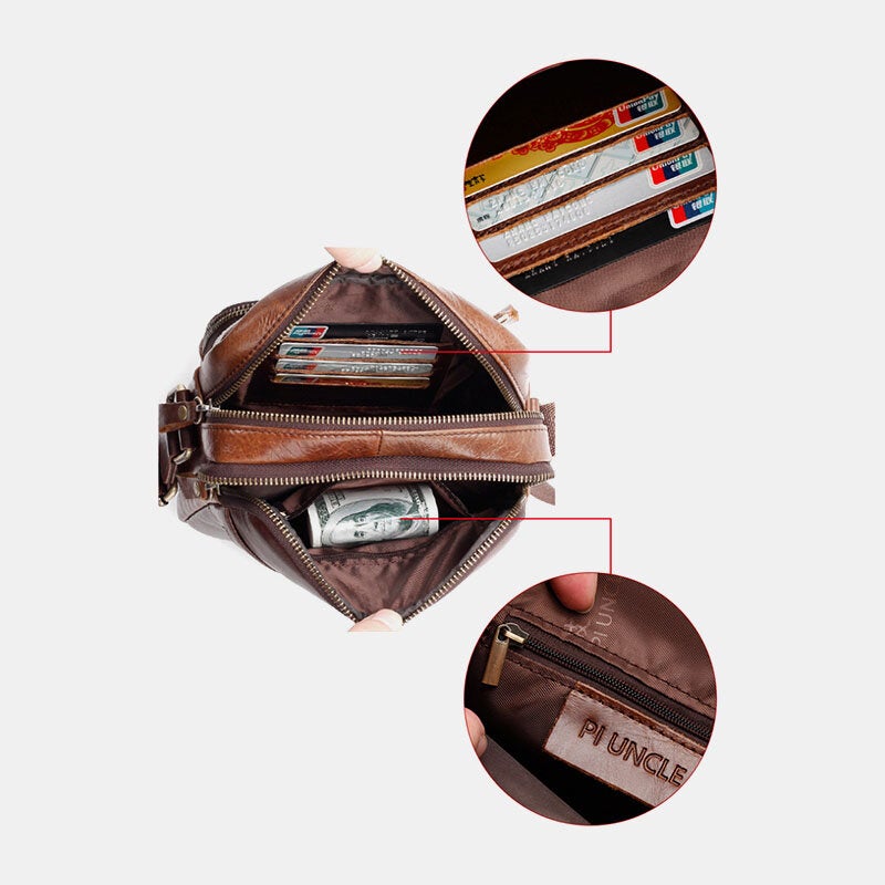 Men Genuine Leather Multi-function Retro Wear-resisant Large Capacity Handbag Shoulder Bag Cross Body