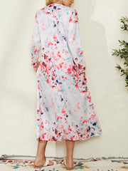 Women Print Long Sleeve Side Pocket Elegant Maxi Dress