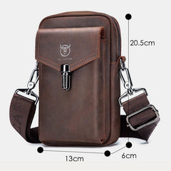 Men Genuine Leather Large Capacity Vintage 6.5 Inch Phone Bag Waist Shoulder Crossbody