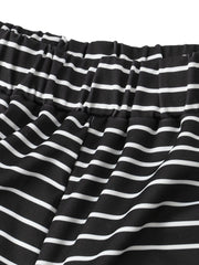 Women Black Cat Print Striped Elastic Waist Plus Size Casual Pants