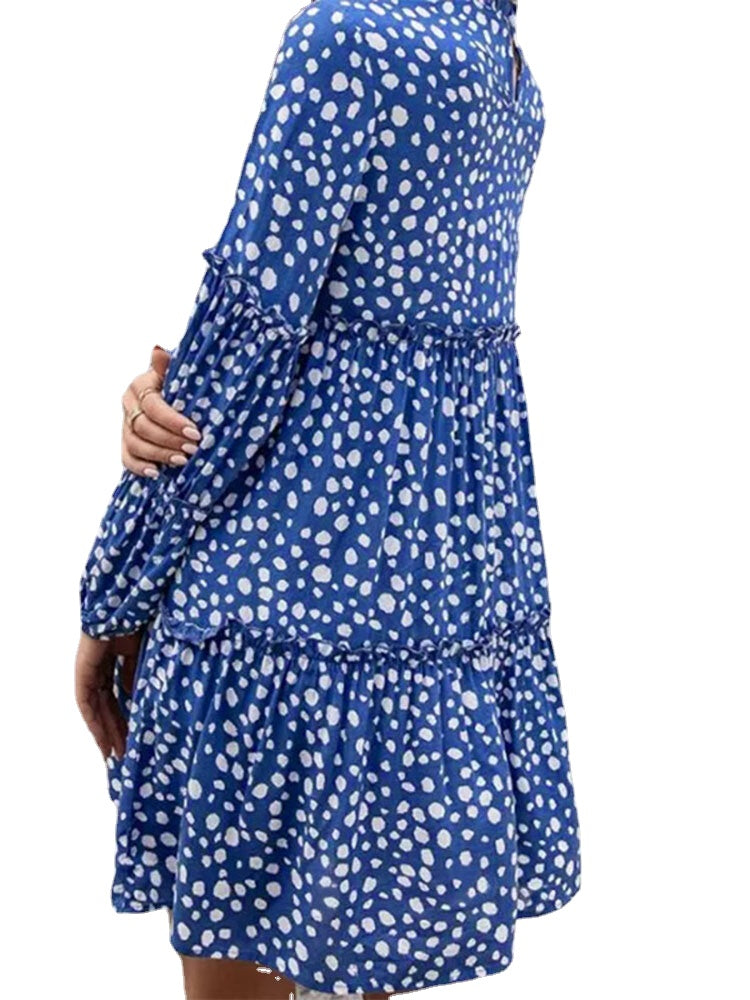 Women Bohemian Retro Knee Length Polka Dots Casual Midi Dresses