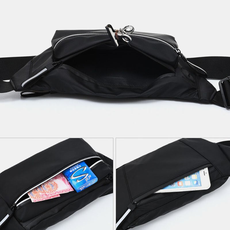 Men Polyester Earphone Hole Multi-carry Waterproof Casual Crossbody Bag Chest Sling