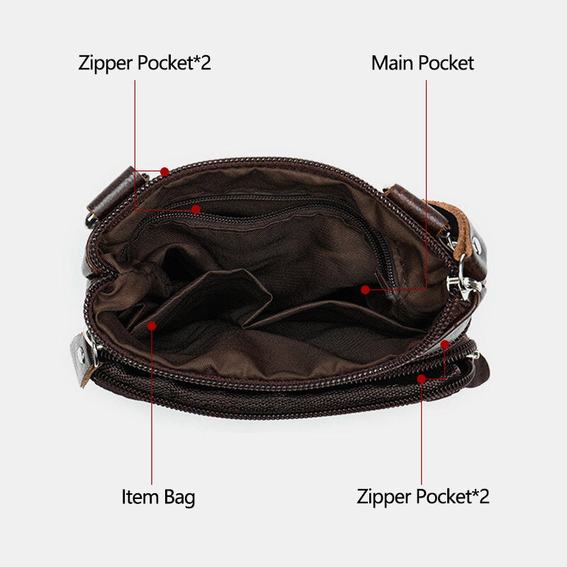 Men Genuine Leather Multi-pocket Casual Business 6.3Inch Phone Bag Crossbody Bags First Layer Cowhide Shoulder