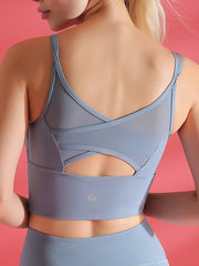 Women Solid Color Shockproof Mesh Patchwork Yoga Sports Bra