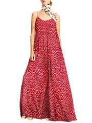 Women Polka Dot Print Spaghetti Straps Casual Maxi Dresses