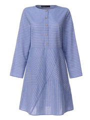 Women Striped Printed Buttoned Down Pockets Dress