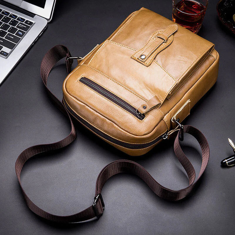 Men's Genuine Leather Retro Business Crossbody Shoulder Bag