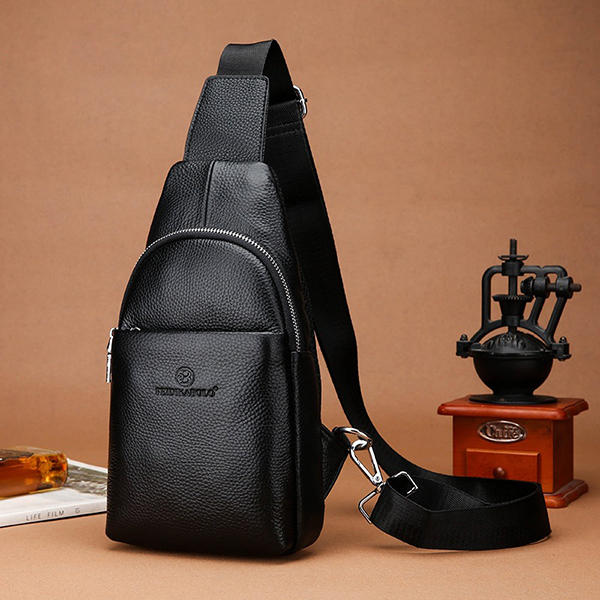 Men Genuine Leather Leisure Crossbody Bag Chest