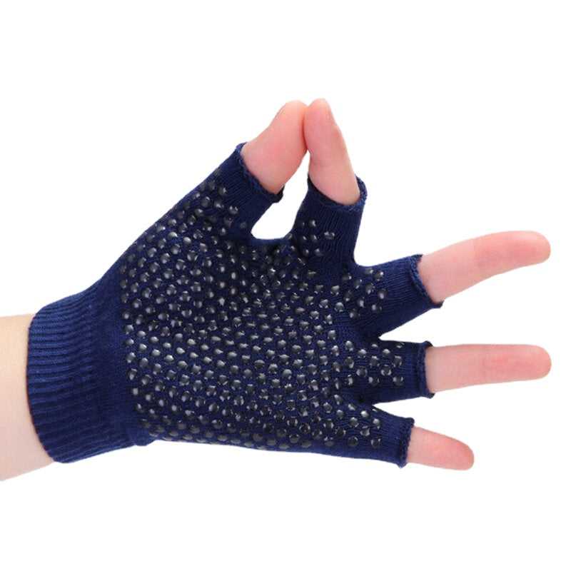 Women Non Slip Sporty Style Design Fingerless Yoga Gloves Cotton Open Figure Glove