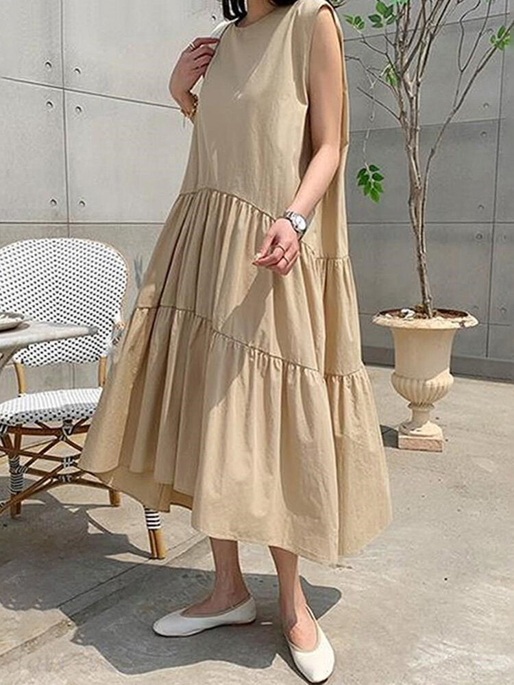 Sleeveless Solid Pleating Streetwear Party Dress