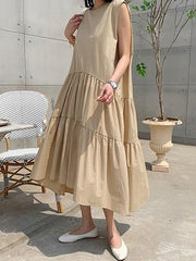 Sleeveless Solid Pleating Streetwear Party Dress