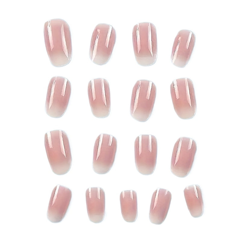 24pcs Romantic French Press-On Nails - Short Oval, Gradient Design - Full Cover Manicure Set with Jelly Glue & Nail File