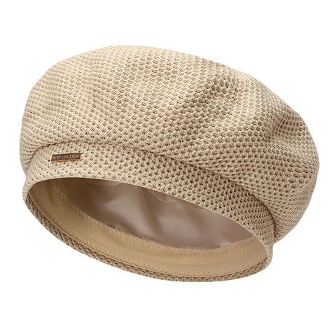 Women Cotton Mesh Breathable Metal Label Knitted Hat Fashion Wild Adjustable Beret Cap Painter Hat