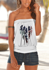 Casual Feather Print Strapless Sleeveless Cami For Women