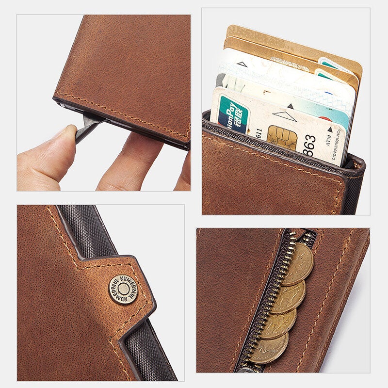 Men Retro RFID Blocking Antimagnetic Cowhide Wallet Casual Multi-card Slot Hasp Card Holder Multifunction Money Clip