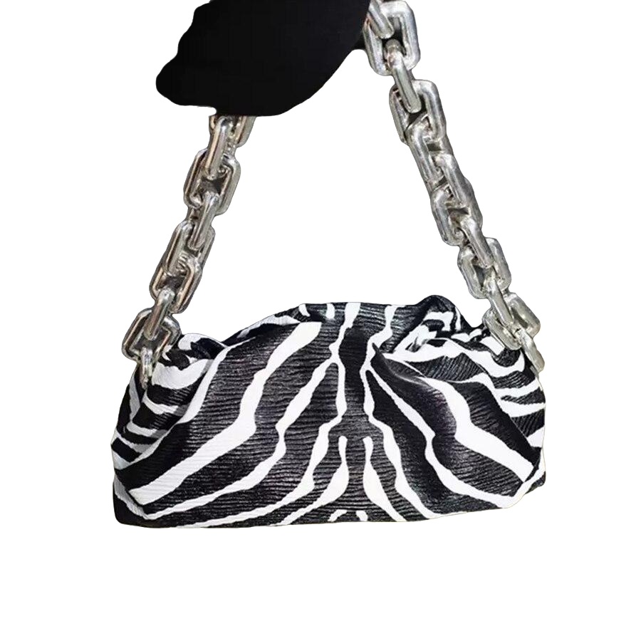 Luxury Fashionable Female Soft Leather Pleated Shoulder Bag With Thick Metal Chain