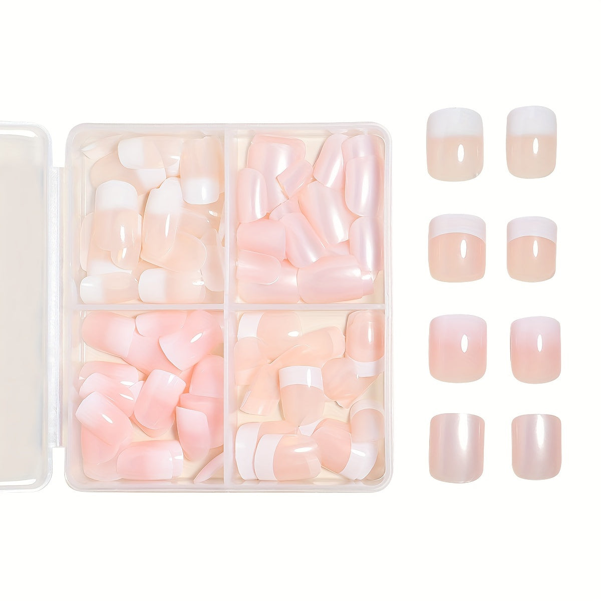 96 Pieces Short Square Press-on Nails - 4 Colors, Full Coverage, White French Glitter Design