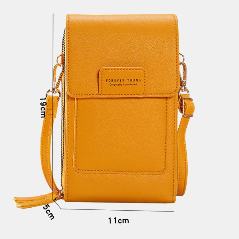 Women Multi-slots Flap Button Crossbody Bag Multi-pockets On The Back 7 Inch Phone Bag