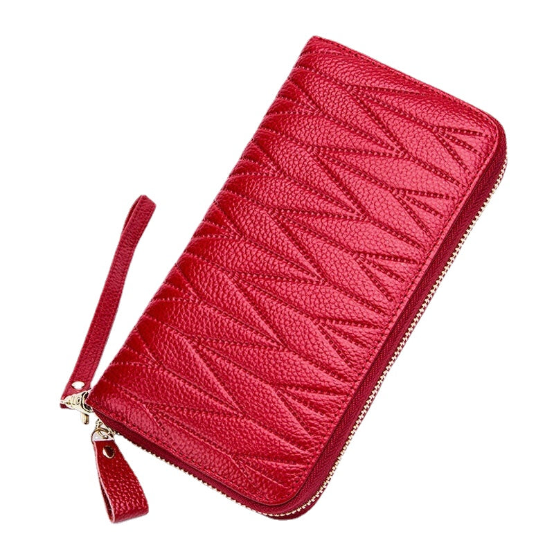 Women Genuine Leather RFID Organ Design Multi-card Slot Clutch Purse Long Wallet