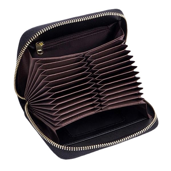 Women RFID Genuine Leather Multi-Slots Zipper Purses Card Holder