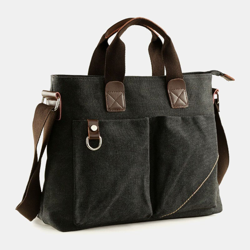 Men's Retro Canvas Crossbody Bag, Multi-pocket, Wear-resistant, Large Capacity, Zipper Shoulder Handbag