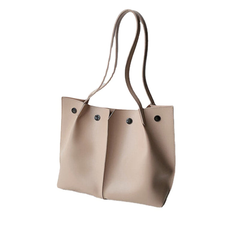 2 Pcs Women PU Leather Rivet Hasp Wild Large Capacity Ruched Bag Shoulder Handbag