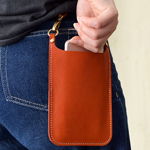 Genuine Leather Vintage Casual Carry 6.1 inch Phone Bag Coin Waist For Men Women