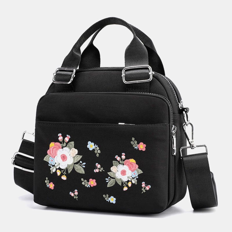 Women Light Weight Waterproof Flower Embroidered Crossbody Bag Shoulder Bag