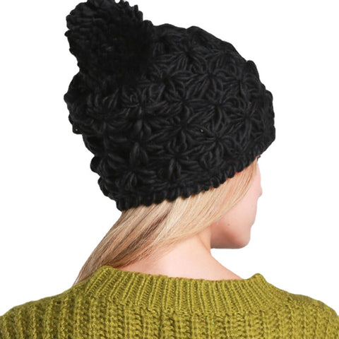 Womens Hand-Woven Knitted Beanie Hat Winter Hollow Out Slouchy Earmuffs Skullcap