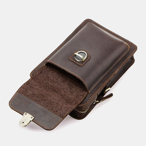 Men Genuine Leather Retro Casual Outdoor Multi-carry Phone Bag Crossbody Waist For 5.8 Inch