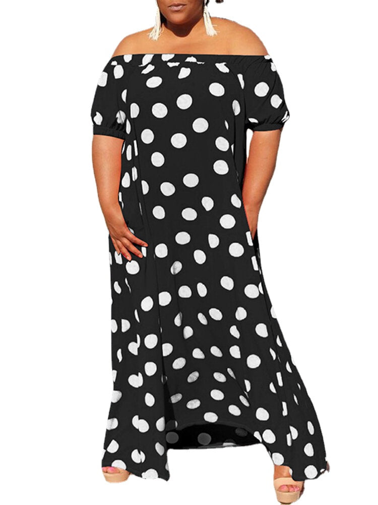 Off Shoulder Polka Dot Pocket Summer Dress For Women