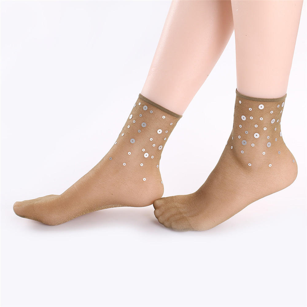 Women Summer Ultra Thin Elastic Breathable Middle Tube Socks Fashion Sequins Sock