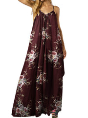 Chiffon Sleeveless Straps Loose Holiday Floral Summer Maxi Dress