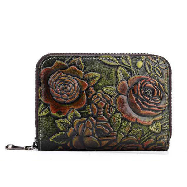 Genuine Leather Card Organ Holder Zipper Multi-card Bit Purse Wallet