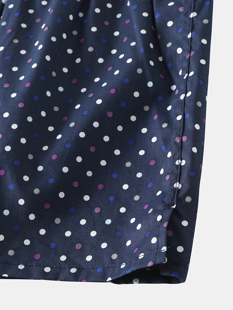 Mens 100% Cotton Polka Dot Print Thin Breathable Button Fly Home Elastic Waist Boxers