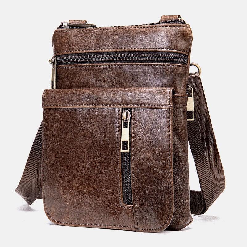 Men Genuine Leather Multi-pocket Casual Business 6.3Inch Phone Bag Crossbody Bags First Layer Cowhide Shoulder