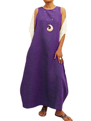 Solid Color Sleeveless O-neck Women Casual Long Maxi Dress