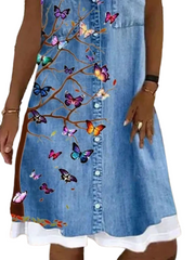 Women‘s Sleeveless Butterfly Print Boat Neck Casual Dress