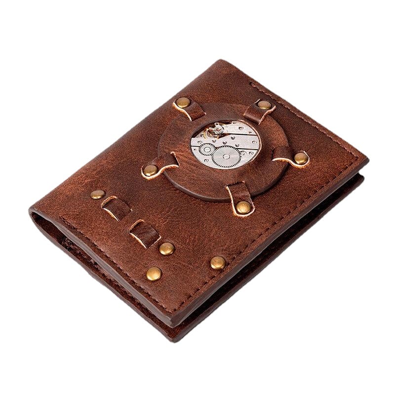 Women Vintage Rivet Gear Unique Design Wallet EDC Short Bifold Card Holder