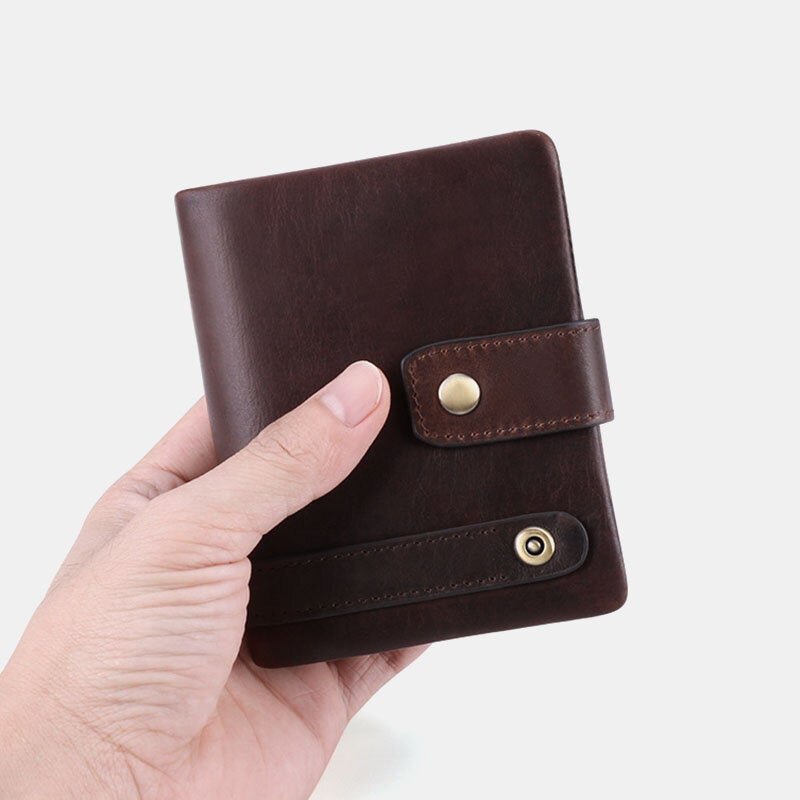 Men RFID Genuine Leather Anti-theft Multi-card Slots Retro Coin Wallet Foldable Card Holder Wallet