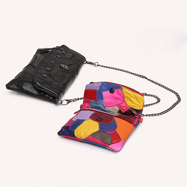 Women Genuine Leather Patchwork Stitching Crossbody Bag Vintage Shoulder Bags
