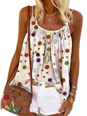 Summer Polka Dot Print Sleeveless Sling T-shirts Casual Loose Tank Top