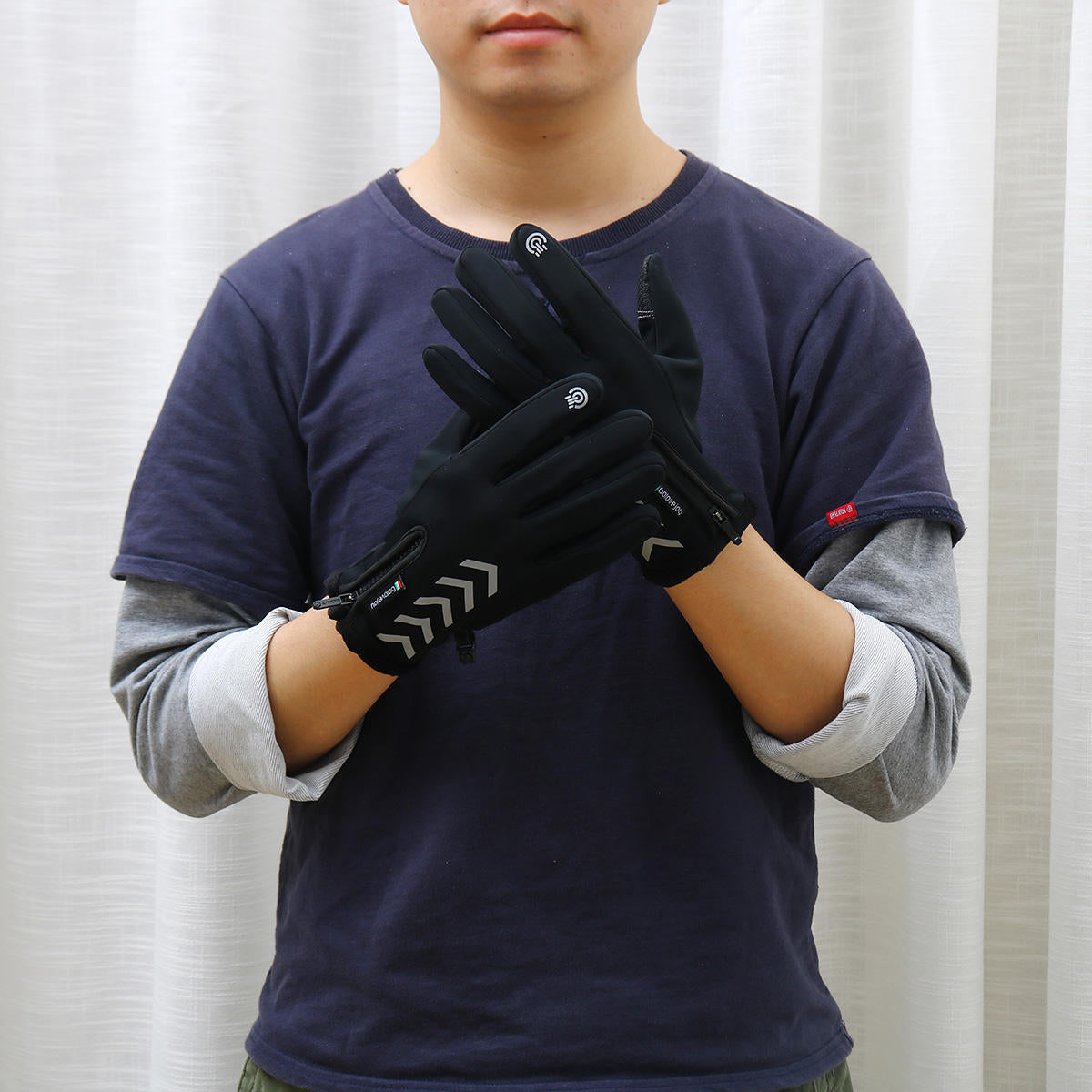 Winter Warm Touch Screen Full Finger Gloves Reflective Strip Windproof Anti slip Cycling Thermal Bike Glove