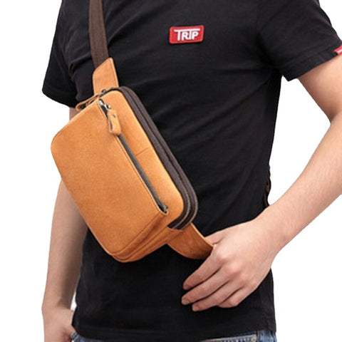 2 In 1 Multifunction Combination Genuine Leather Chest Bag Waist Retro 6.5 Inch Phone Crossbody Bags