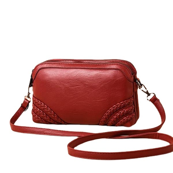 women vintage soft faux leather crossbody bag solid double layer shoulder bag