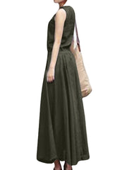 Solid Drawstring Ruched Sleeveless Casual Maxi Dress