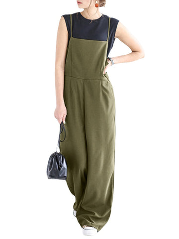 Women Solid Color Plain Cami Strappy Casual Jumpsuits