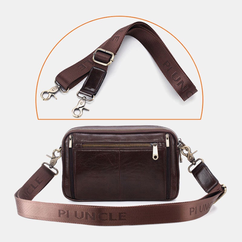 Men Genuine Leather Multi-function Retro Shoulder Bag Waist Cross Body