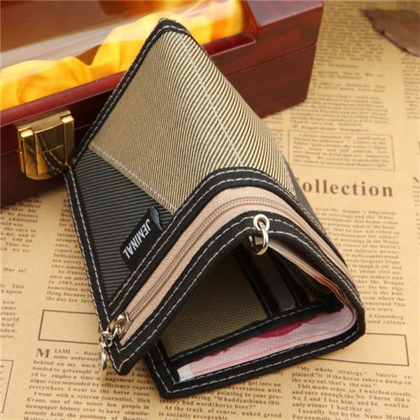 Men Wallets Casual Canvas Wallet Vertical Patchwork Design Male Purse Waist